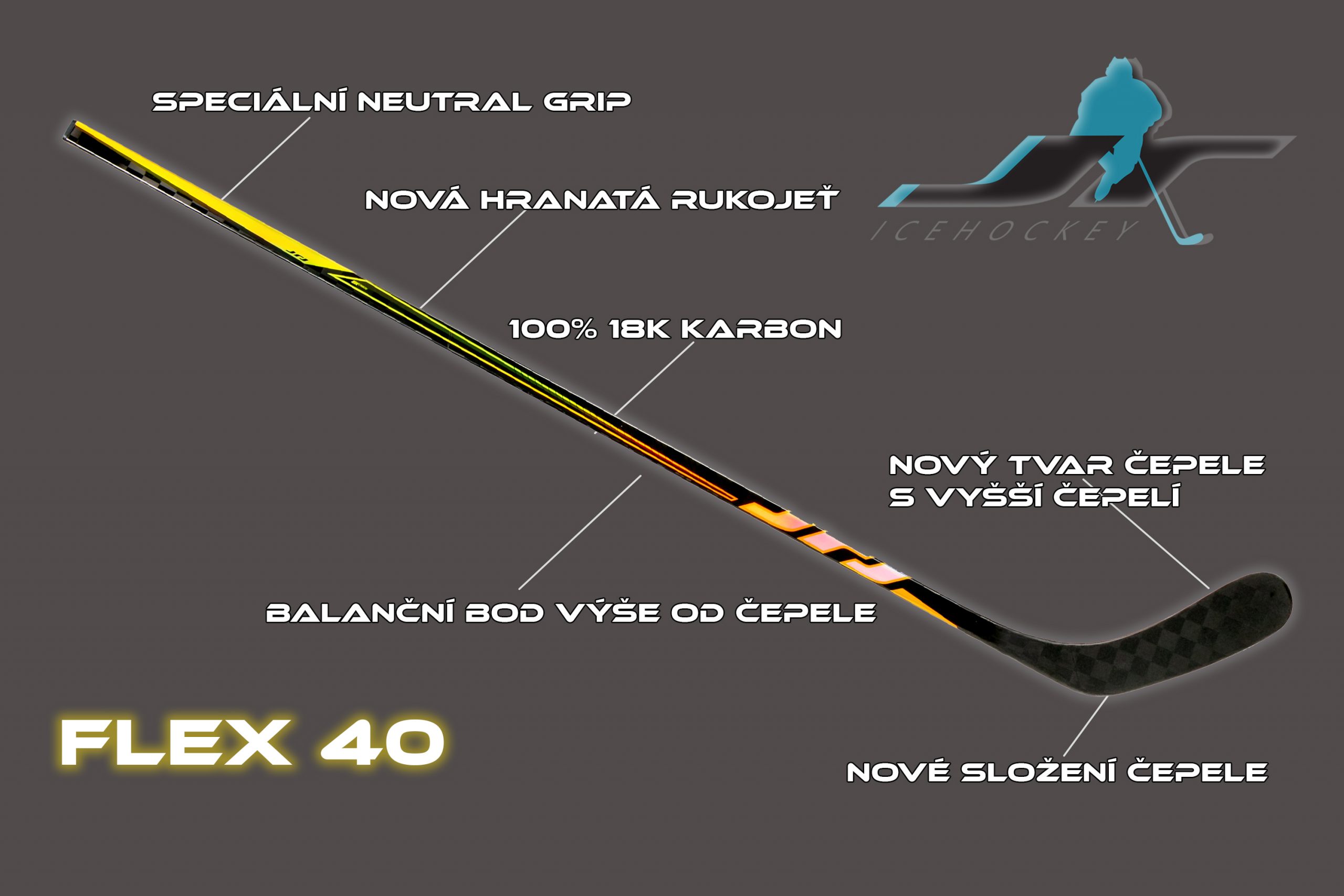 Juniorská 100% Karbonová Hokejka JR HOCKEY flex 40 Legacy – Obrázok 12