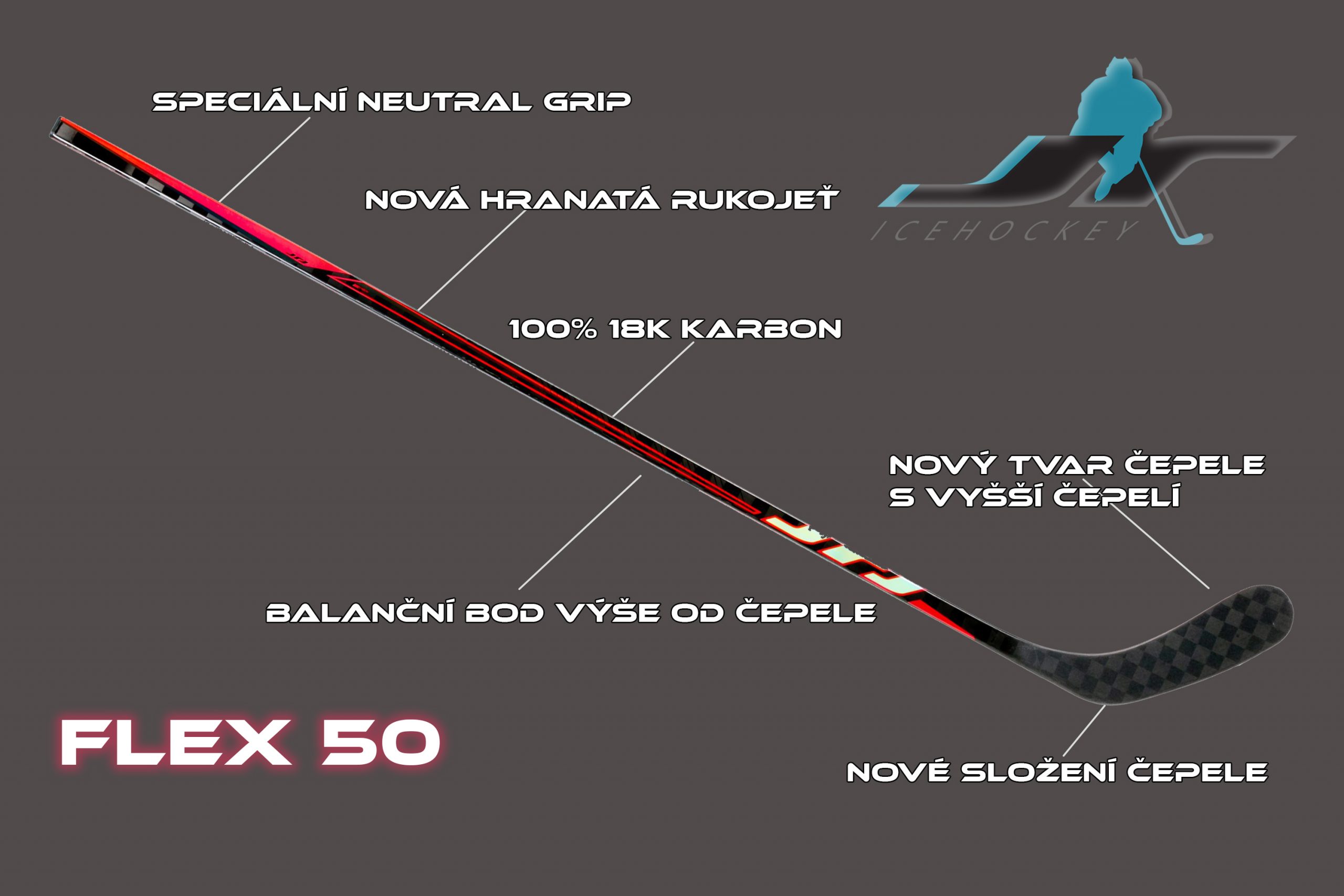 Juniorská 100% Karbonová Hokejka JR HOCKEY flex 50 Legacy – Obrázok 12